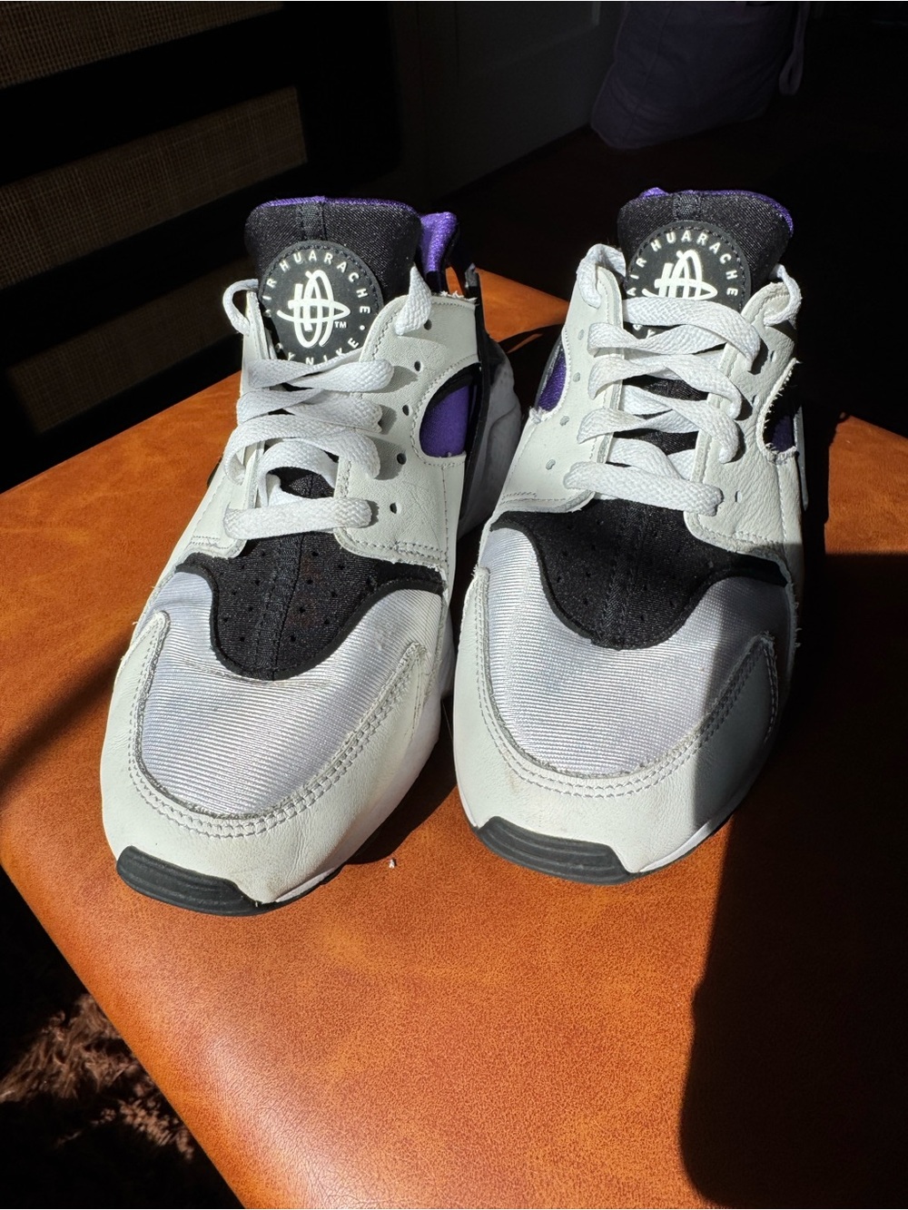 Nike Huarache Sneakers in White, Black & Purple (Women’s 9)
